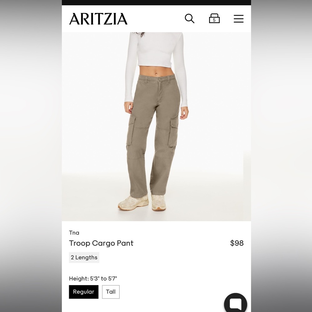 Aritzia Troop cargo pants size 4 in “Turner Taupe”